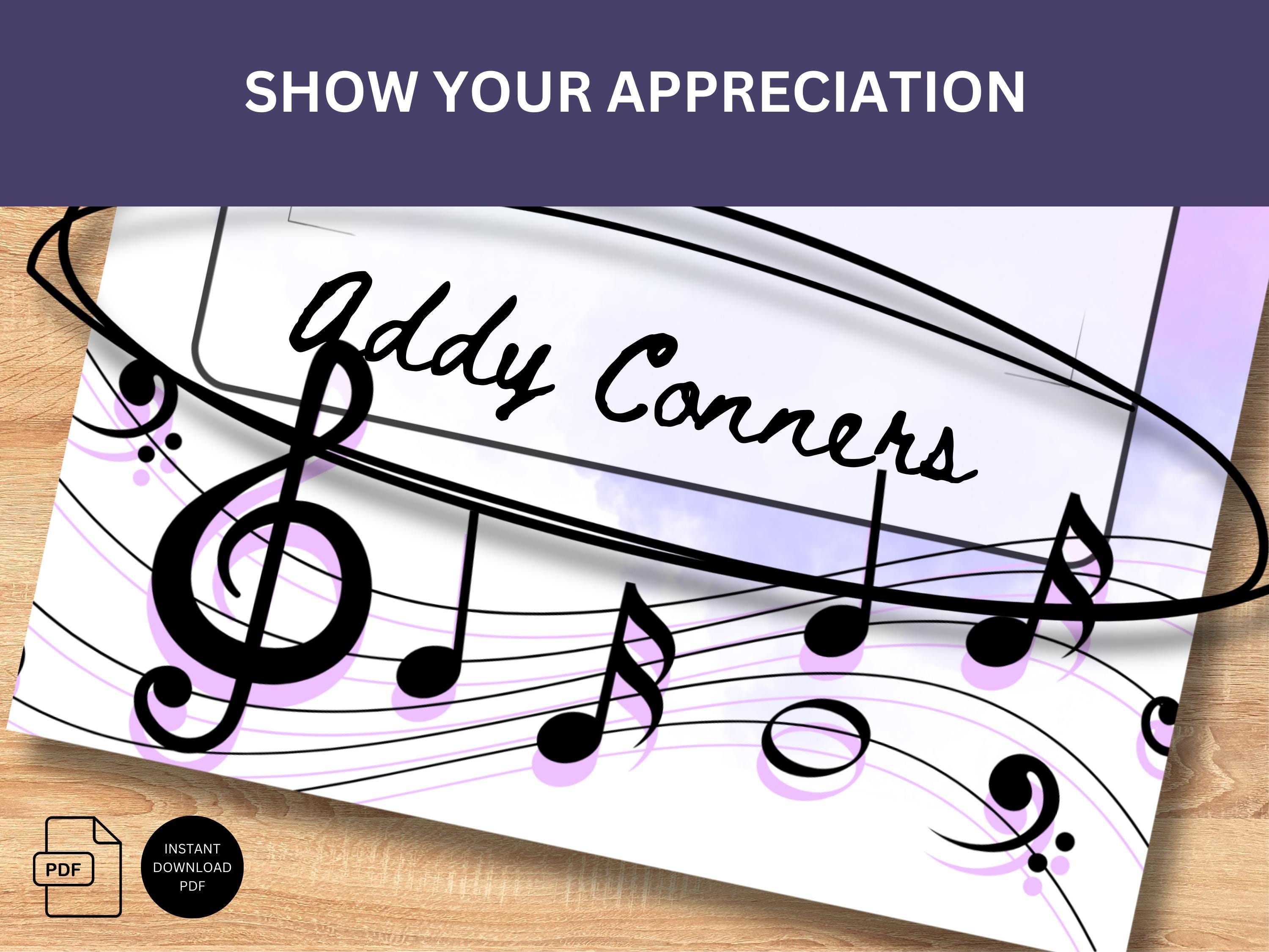 Printable Thank You Card for Music Teacher Gift Card Holder for Choir ...
