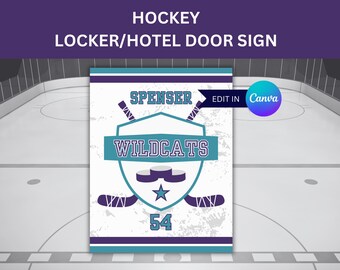 Travel Hockey Hotel Door Sign for Hockey Locker Sign Template for Hockey Tournament Player Signs Editable Hockey Mom Sign Template