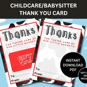 Carte de remerciement pour baby-sitter à imprimer pour la garde d'enfants, cadeau de remerciement pour baby-sitter, carte de remerciement pour nounou, cadeau de remerciement pour nounou