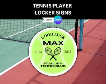 Plantilla de letrero de taquilla de tenis, letrero para jugador de tenis, letrero para puerta de hotel, letrero para torneo de tenis, letrero de buena suerte, plantilla editable para club de tenis 2