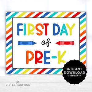 Letrero imprimible para el primer día de preescolar, para el primer día de preescolar, descarga instantánea, letrero imprimible para el primer día de clases, letrero colorido para el primer día de clases