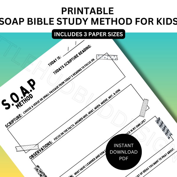 SOAP Bible Study Worksheet for Kids Bible Study SOAP Method Bible Study Tools for Teenager Scripture Study