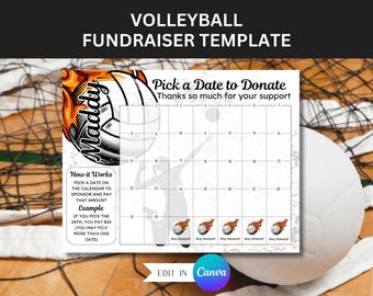 Editable Volleyball Calendar Fundraiser for Volleyball Pick a Date to Donate Volleyball Fundraiser Canva Template Fill My Board