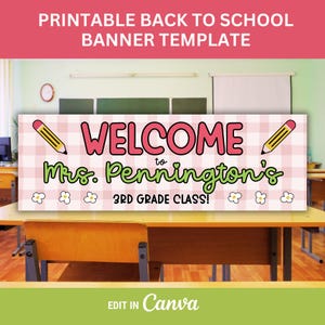 Back to School Banner Template for Printable Welcome to Classroom Banner for First Day of School Banner for Meet the Teacher Night Banner