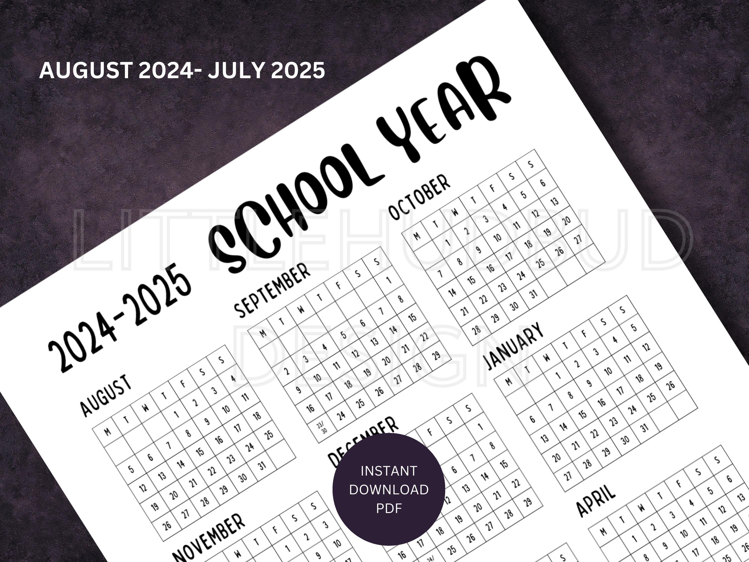 Academic Year Calendar 2024-2025 Homeschool Year at a Glance Printable ...
