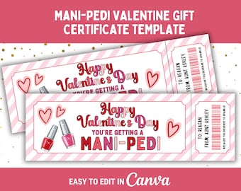Mani Pedi Valentines Gift Voucher for Manicure and Pedicure Valentines Gift Certificate for Manicure Coupon for Pedicure Coupon Template