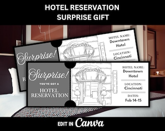 Hotel Reservation Surprise Gift Certificate Weekend Getaway Ticket for Hotel Staycation Voucher for Couples Weekend Away Hotel Gift Voucher