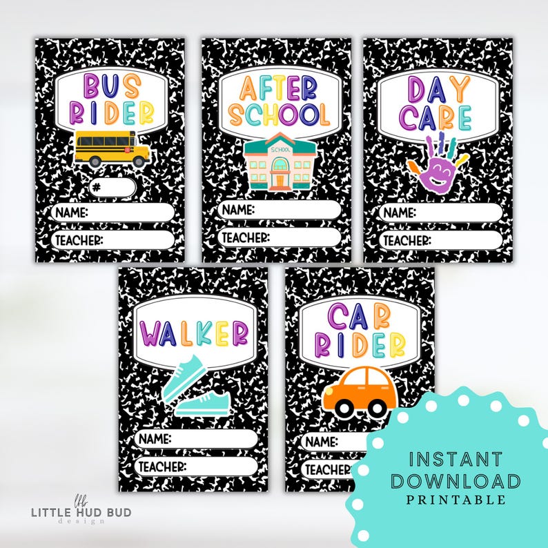 Bus Rider Tags School Dismissal Tags Printable Student Transportation Tags for ...