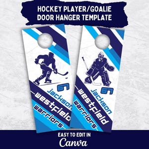 Hockey Player & Goalie Door Hanger for Hockey Tournament Editable Hotel Signs for Hockey Team Hotel Door Tag Template for Hockey Room Door