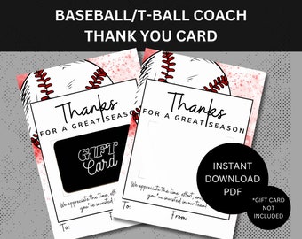 T-ball Coach Thank You Card Little League Coach Gift TBall Coach Appreciation Gift for Baseball Coach Thank You Gift Thanks for All You Do