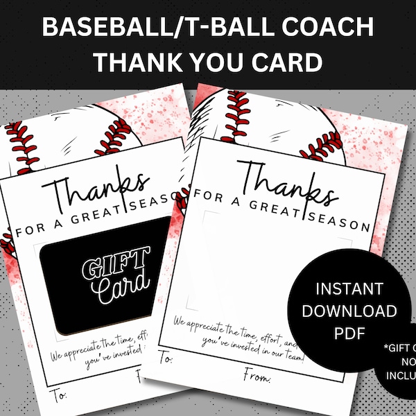 T-ball Coach Thank You Card Little League Coach Gift TBall Coach Appreciation Gift for Baseball Coach Thank You Gift Thanks for All You Do