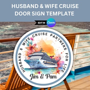 PAARE Cruise Türschild Vorlage für Cruise Cabin Tür Mann & Frau Cruise Partners for Life Cruise Türmagnet Bearbeitbares Cruise Türschild