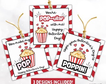 Printable Valentine Popcorn Tags for Classroom Valentines Popcorn Treat Tag for Valentines Day Popcorn Label for Classmate Valentine Idea