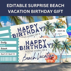 Biglietto modificabile per la vacanza al mare di compleanno per regalo a sorpresa per la rivelazione del viaggio al mare Buono regalo Viaggio Buono regalo a sorpresa Vacanza Buono regalo