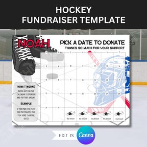 Editable Hockey Calendar Fundraiser for Travel Hockey Pick a Date to Donate Hockey Fundraiser Canva Template for Sports Fundraising