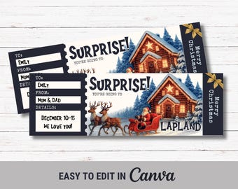 Editable Lapland Ticket for Surprise Trip to Lapland Personalized Boarding Pass to Santa's Village Gift Voucher for Holiday Vacation