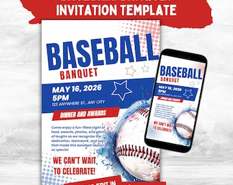 Baseball End of Season Banquet Invitation for Baseball Award Ceremony Announcement for End of Season Baseball Team Dinner Invite
