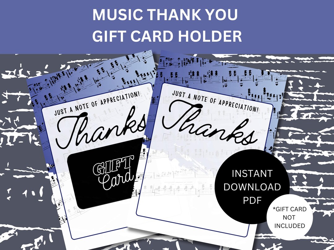Printable Thank You Card for Music Teacher Gift Card Holder for Choir ...