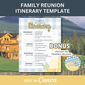 Reisplan familiereünie bewerkbaar in Canva-sjabloon voor familiereünie Canva-sjabloon voor reisplan voor familiereünie