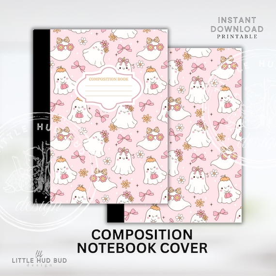 PRINTABLE COMPOSITION Notebook Cover Coquette Ghost Notebook Cover PNG Halloween Junk Journal Cover for Back to School Personal Notebook