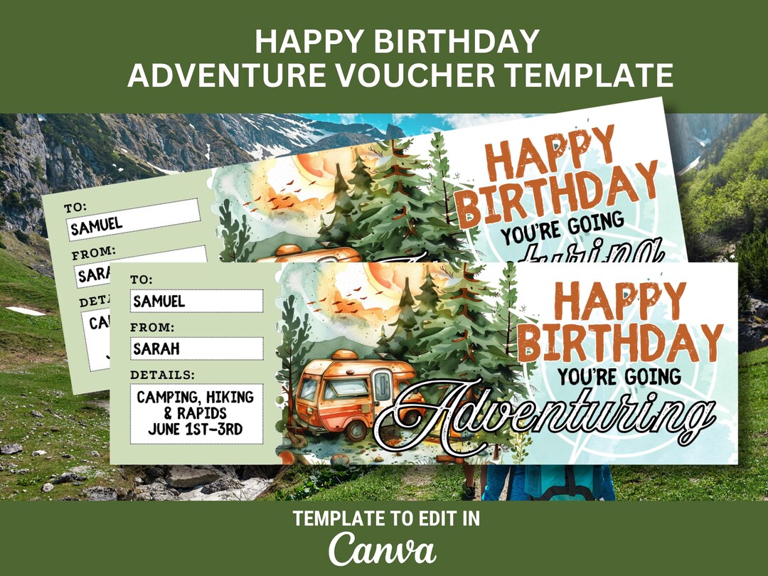 Editable Birthday Surprise Trip Voucher for Adventure Travel Voucher ...