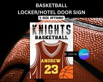 Basketball Jersey Locker Sign Template for Travel Basketball Hotel Door Sign Pep Rally Sign for Basketball Player Signs Editable Locker Sign