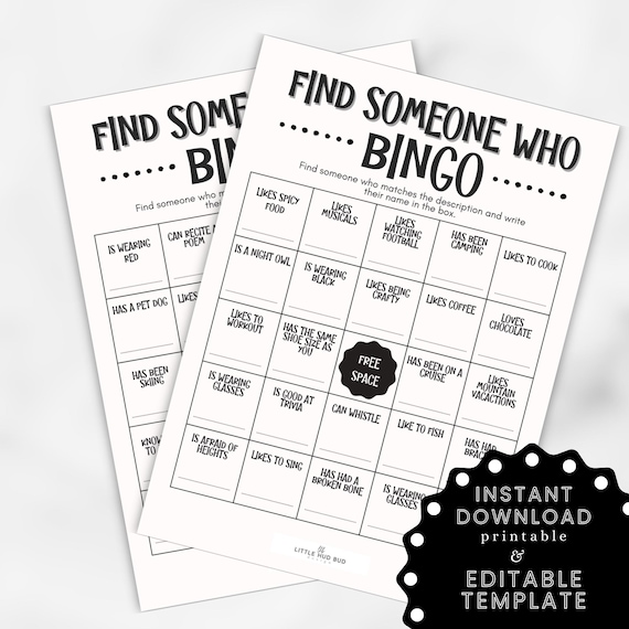 Find Someone Who Icebreaker Bingo for Team Building Activity for Classroom Bingo Editable Template for Office Icebreaker for Family Reunion