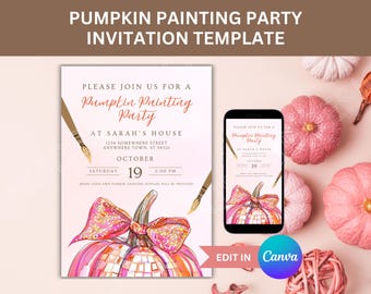 Editable Pumpkin Painting Party Invite Template for Halloween Party Invite Canva Template for Fall Party Invitation for Paint and Sip Party