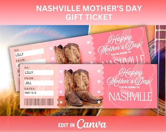Wycieczka do Nashville Prezent na Dzień Matki do Nashville Niespodzianka na Dzień Matki w Tennessee Ujawnienie wycieczki Karta pokładowa Wydrukuj kupon na bilet do Nashville