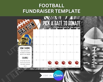 Editable Football Calendar Fundraiser for Football Pick a Date to Donate Football Fundraiser Canva Template for Sports Fundraising