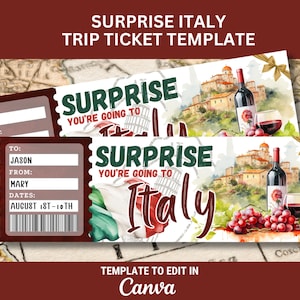 ITALIEN Überraschungsreiseticket für Italien Surprise Trip Reveal Bordkarte Vorlage für Italien Ticket für Überraschungsgeschenk nach Italien Travel Voucher