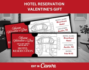 Valentine's Hotel Reservation Surprise Gift Certificate Weekend Getaway Ticket for Hotel Valentine's Voucher Weekend Away Hotel Gift Voucher