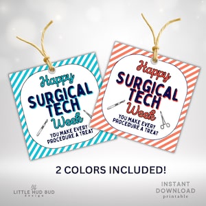 Etiqueta de regalo imprimible para la Semana de la Tecnología Quirúrgica. Etiqueta de galleta para la Semana Nacional de Tecnólogos Quirúrgicos. Etiqueta de recuerdo para Operation Tech.