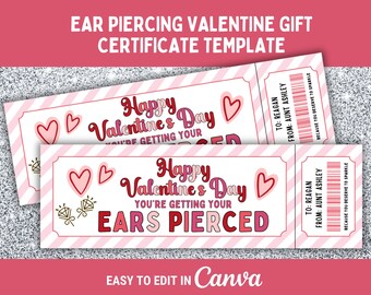 Ear Piercing Valentines Gift Voucher for Ear Piercing Surprise Template for Ear Piercing Coupon for Ear Piercing Printable Certificate