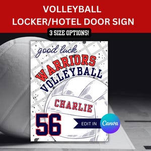 Modello di cartello per armadietto da pallavolo per cartello porta hotel da pallavolo per Team Pride Cartelli per giocatori di pallavolo Modello di viaggio da pallavolo modificabile