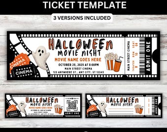 Bearbeitbares Halloween Movie Night Ticket für Gruselfilm-Kino-Eintrittskarte für Horrorfilm-Nacht-Party-gruseliges Filmnacht-Geschenk für Jugendlich