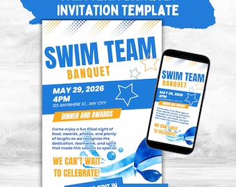 Swim Team End of Season Banquet Invitation for Swimming & Diving Award Ceremony Announcement for End of Season Swim Team Dinner Invite
