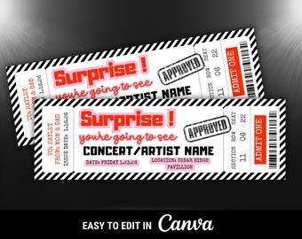 Editable Concert Ticket Gift Voucher Template for Concert Ticket Printable Concert Ticket Surprise Gift Canva Template for Last Minute Gift