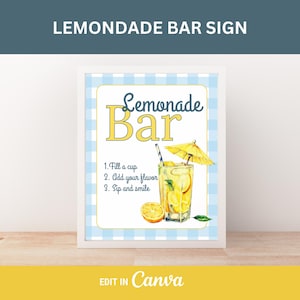 Lemonade Bar Sign for Summer Party Drink Station Sign Template for Lemonade Drink Station Sign for Lemonade Station Printable Sign