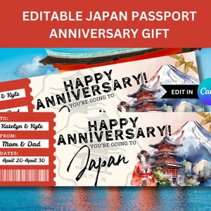 Bewerkbaar Japan-reisticket als verrassing Jubileumcadeau naar Japan Surprise Trip Reveal for Tokyo Vacation Surprise Gift Travel Voucher