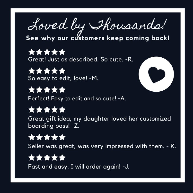 Puede incluir: Un gr&aacute;fico azul marino con texto blanco que dice "&iexcl;Amado por miles!" y "&iexcl;Vea por qu&eacute; nuestros clientes siguen volviendo!" con rese&ntilde;as de clientes y un icono de coraz&oacute;n.