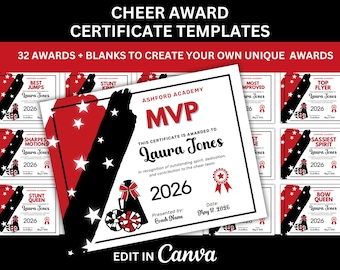 CHEER AWARD Certificates for Cheer Banquet Awards for Cheerleading Squad Recognition for End of Season Certificates Athlete Awards