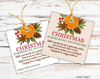 Christmas Potpourri Gift Tag for Simmering Pot Gift  Holiday Stove top Potpourri Printable Instructions for Holiday Spice Bag Label