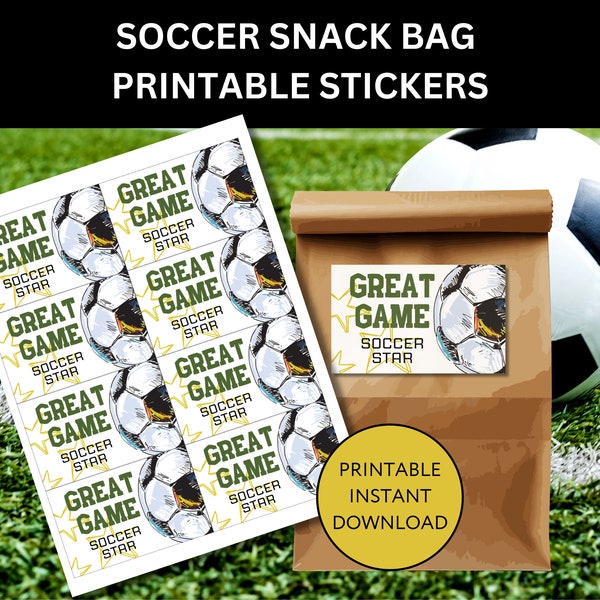 Printable Snack Bag Tag Stickers for Soccer Snack Duty Snack Bag Label Game Day Treat Tag for Post Game Snack Gift Tags