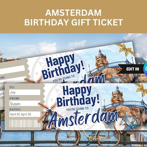 Amsterdam Surprise Trip Ticket Verjaardagscadeau naar Nederland Vakantieticket naar instapkaart Amsterdam Vliegticket naar Nederland Trip