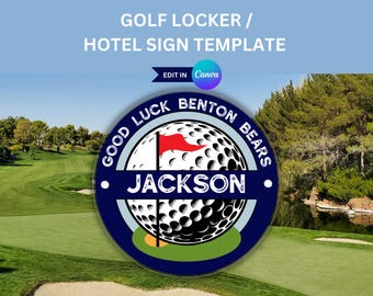 Plantilla de letrero de casillero de golf para escuela secundaria, letrero de casillero de golf para fanáticos del golf, letrero editable para puerta de hotel de equipo de golf para torneo de golf