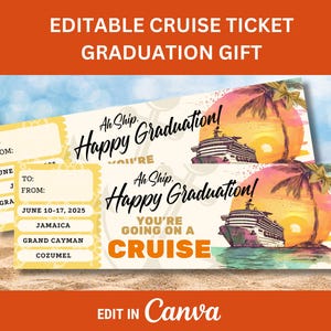 Plantilla editable de boleto de crucero para tarjeta de embarque de crucero Plantilla de regalo sorpresa de graduación para regalo de crucero para regalo de graduación Boleto de crucero