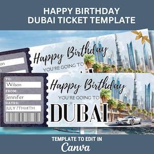 Dubai Surprise Birthday Trip Ticket to Dubai Gift Certificate Birthday Gift to UAE Boarding Pass to United Arab Emirates Printable Ticket
