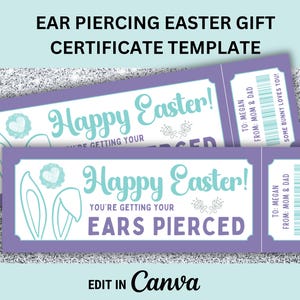 Ear Piercing Easter Gift Voucher for Ear Piercing Surprise Template for Ear Piercing Coupon for Ear Piercing Printable Certificate