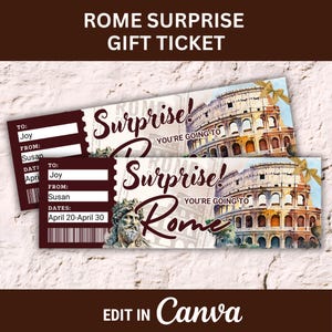 Biglietto regalo a sorpresa per un viaggio a Roma, biglietto regalo per una vacanza a Roma, carta d'imbarco per Roma, voucher di viaggio modificabile per una vacanza a Roma